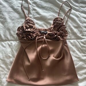 Zara Women's Tan Ruffle Top